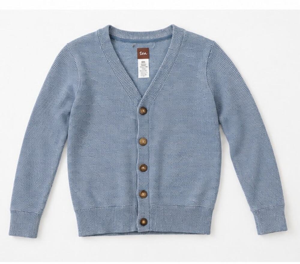 Tea Collection Blue White Stripe Pima Cotton Cardigan Kids Size 4-5
